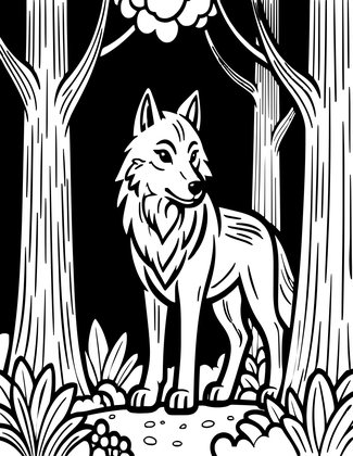Wolf Among Trees - Free printable coloring page