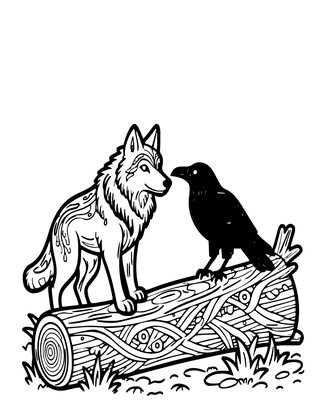 Wolf and Raven - Free printable coloring page