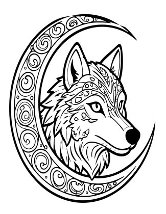 Wolf and Moon - Free printable coloring page