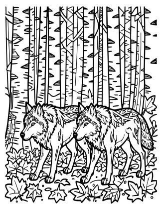 Autumn Wolves - Free printable coloring page