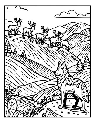 Grazing Elk Scene - Free printable coloring page
