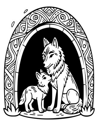 Pup and Mother - Free printable coloring page