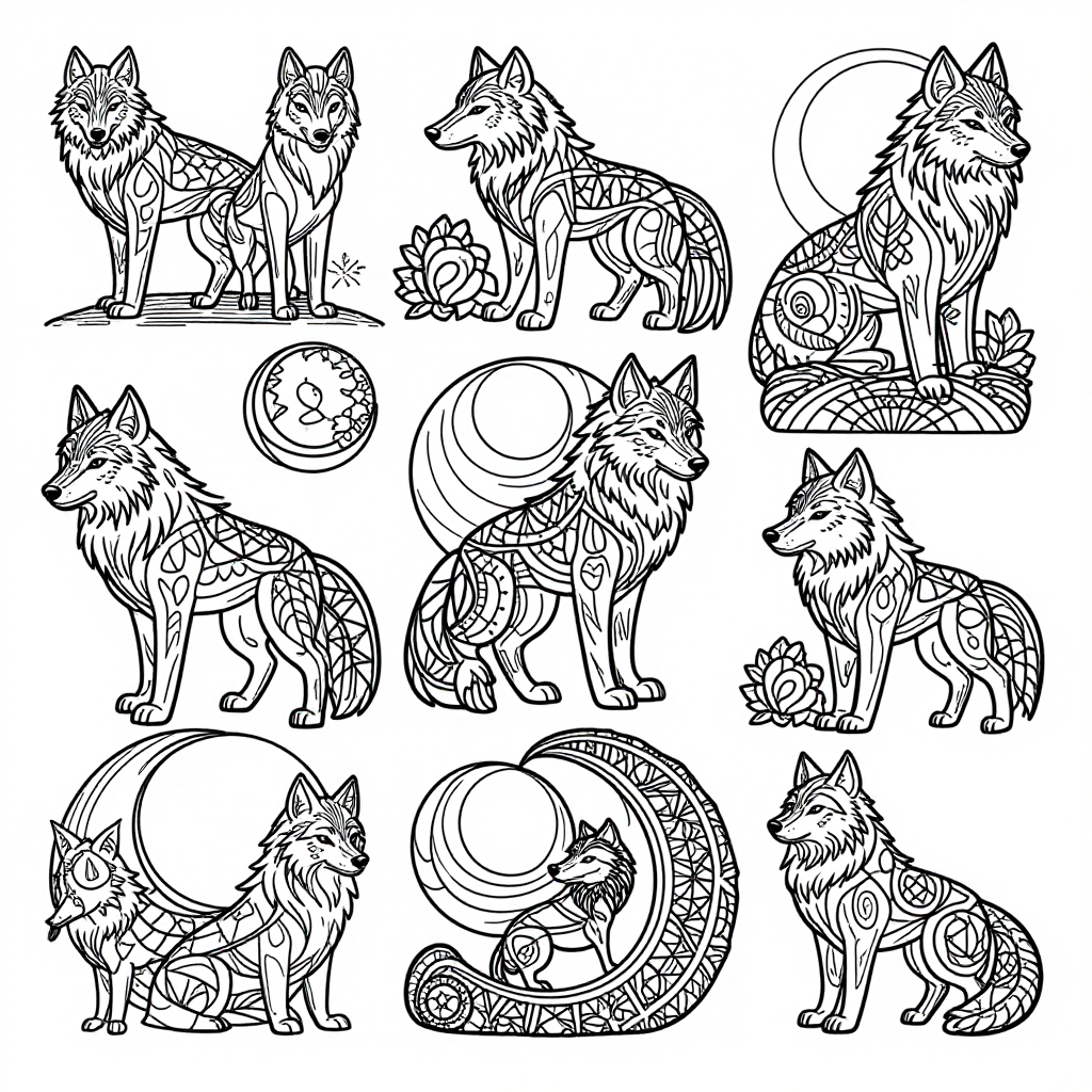 Wolves Moonlight coloring pages collection - 30 free printable pages