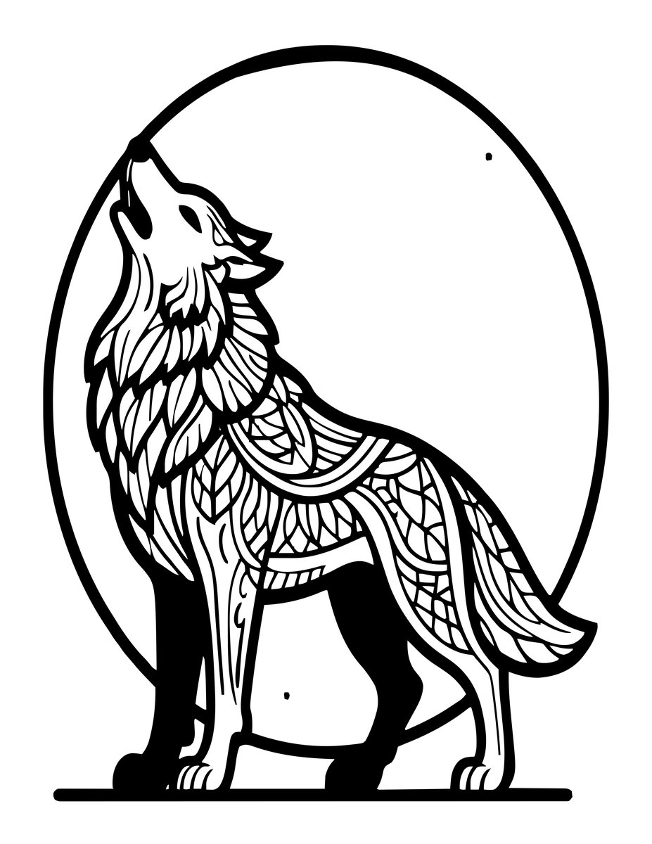 Wolf Howling at Moon - free printable coloring page