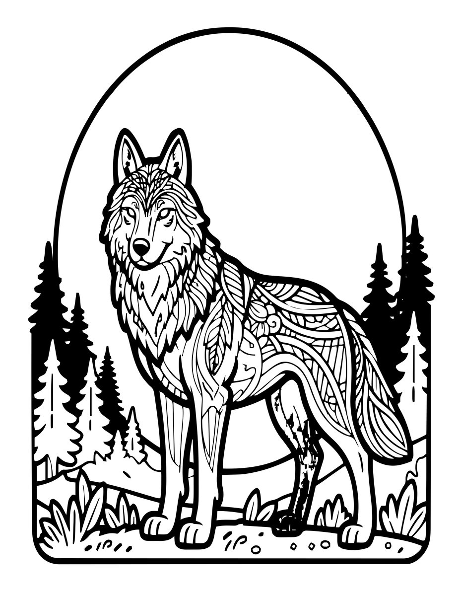 Night Wolf - free printable coloring page
