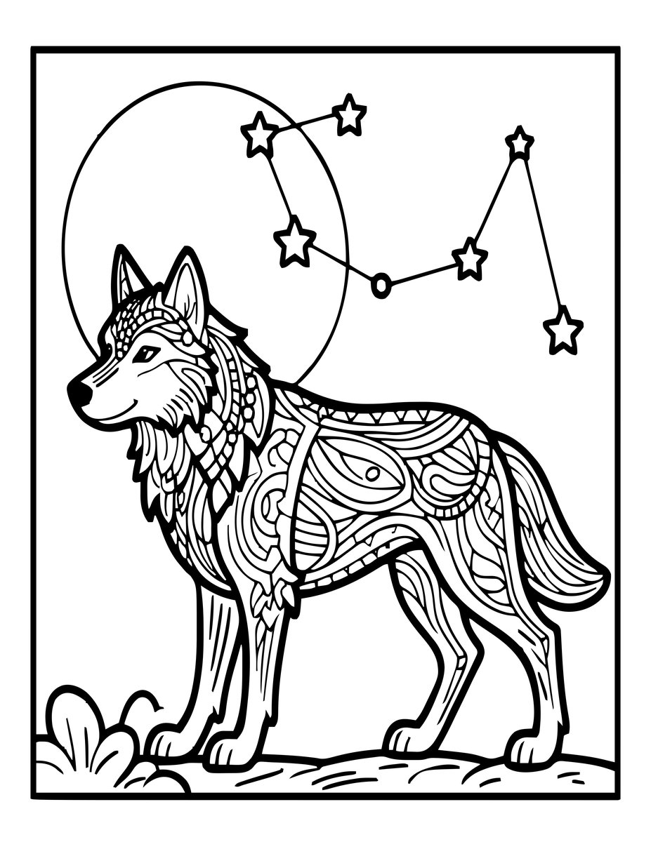 Wolf Constellation - free printable coloring page