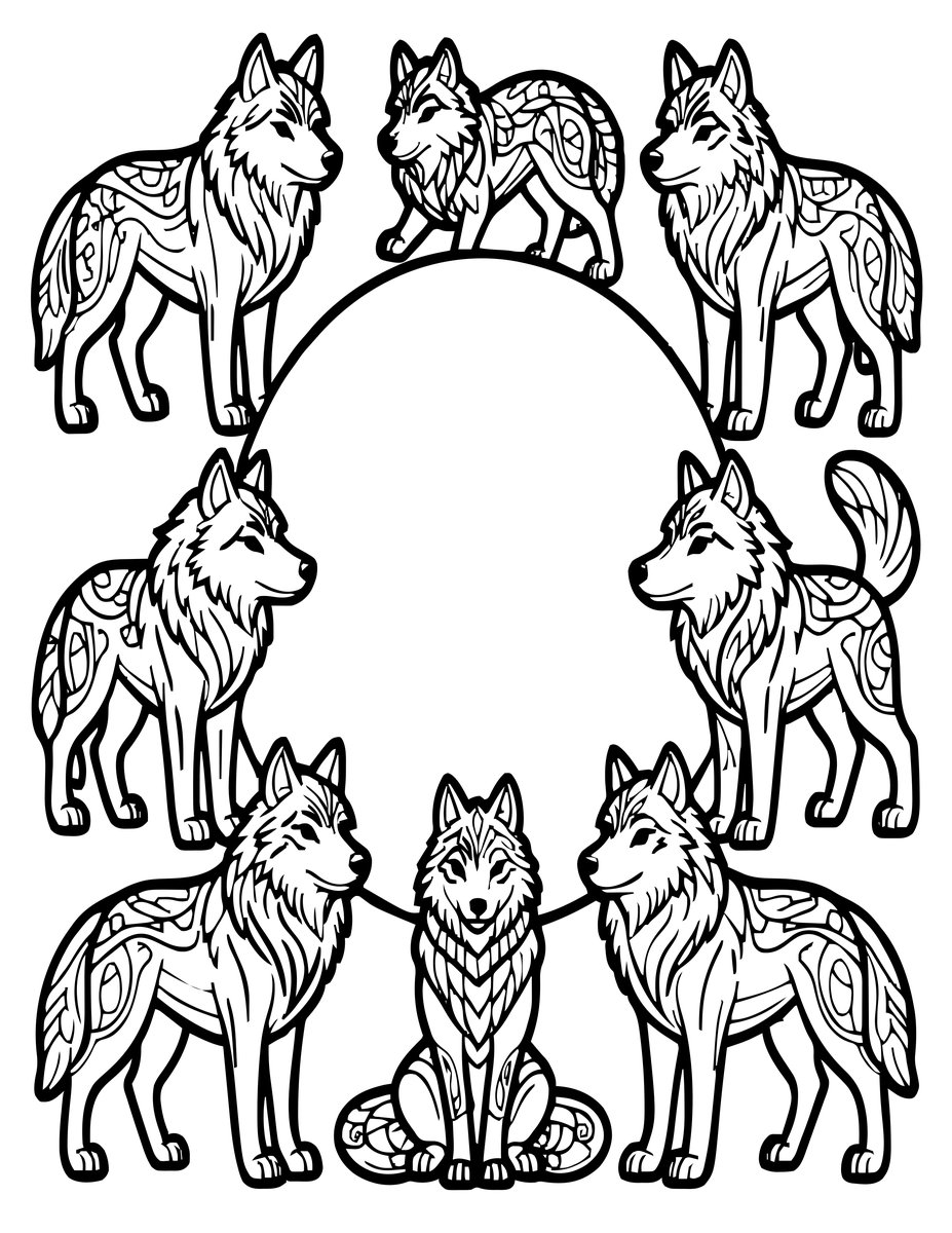 Moon and Wolves - free printable coloring page