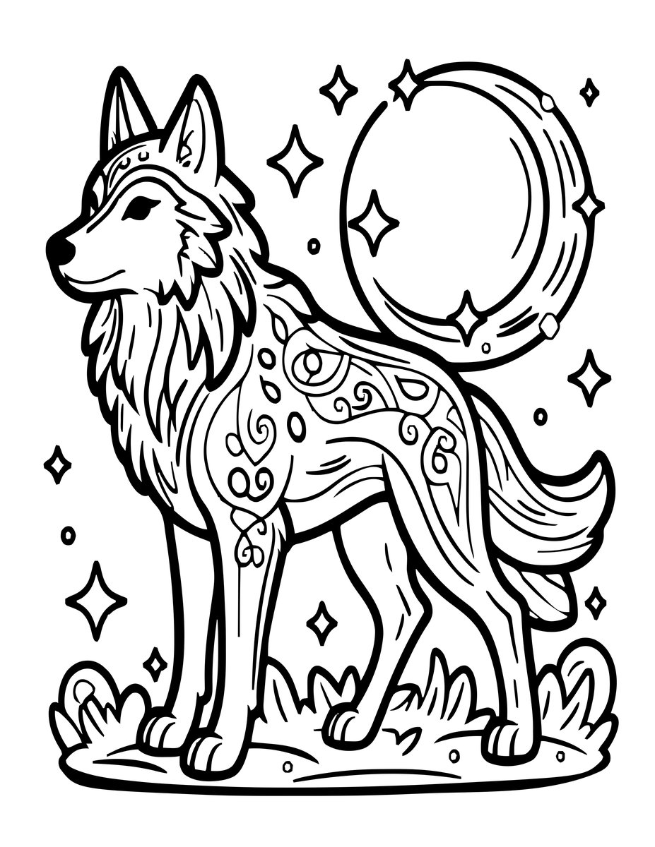Spirit Wolf - free printable coloring page