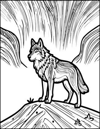 Wolf and Northern Lights - Free printable coloring page