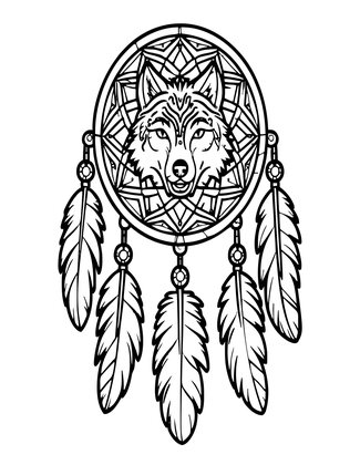 Wolf Dream Catcher - Free printable coloring page