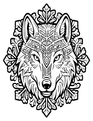 Wolf and Snowflakes - Free printable coloring page