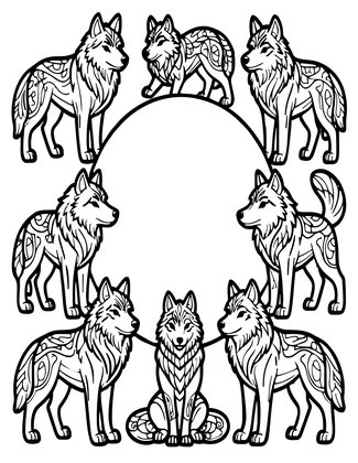 Moon and Wolves - Free printable coloring page
