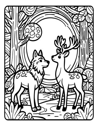 Wolf and Deer - Free printable coloring page