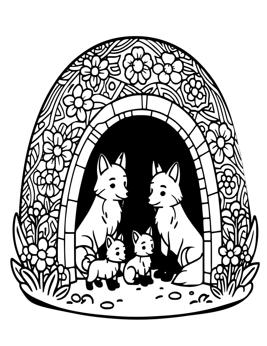 Red Fox Den - free printable coloring page