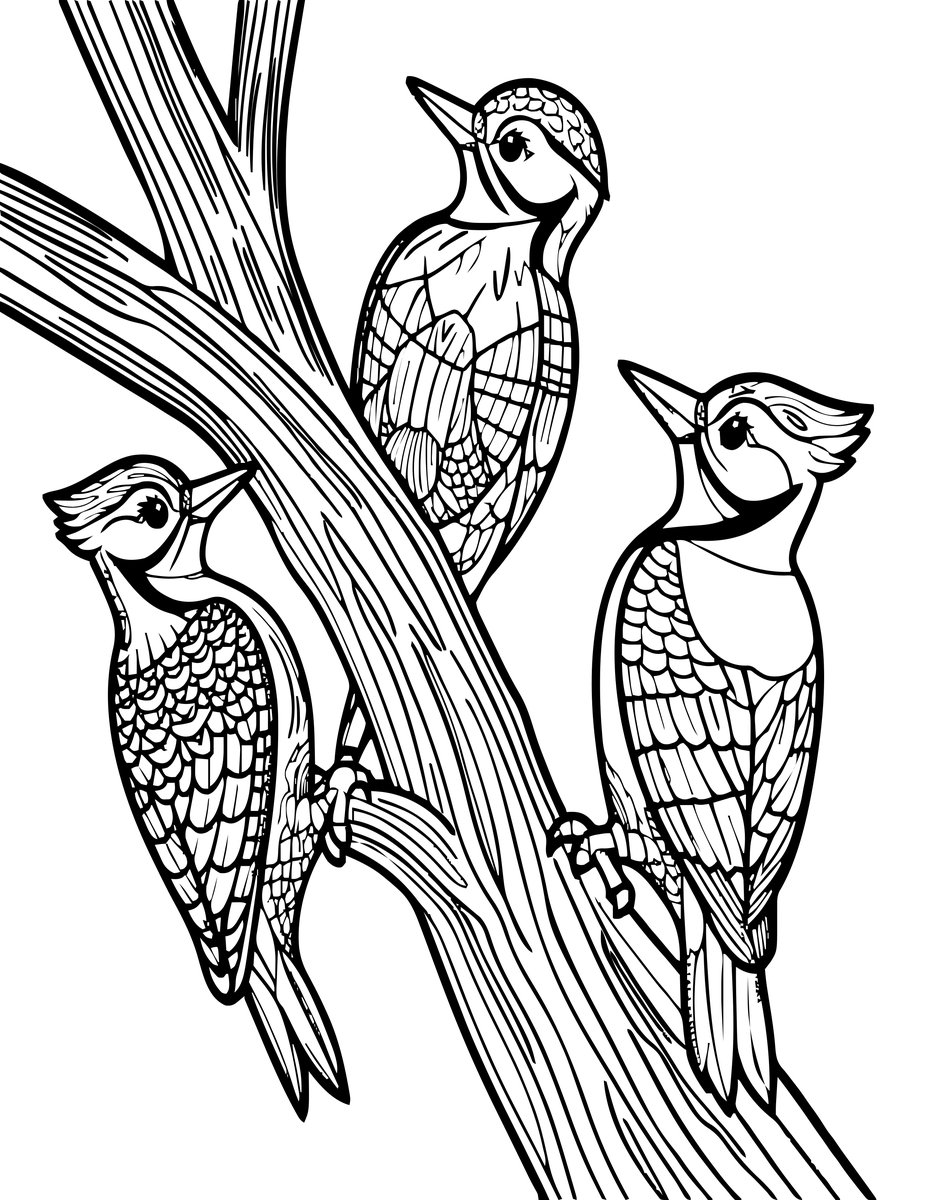 Woodpecker Tree - free printable coloring page