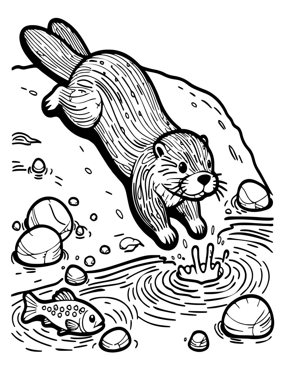 Otter Stream - free printable coloring page
