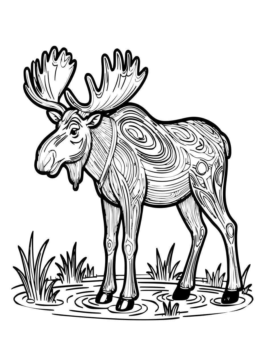Moose in Marsh - free printable coloring page