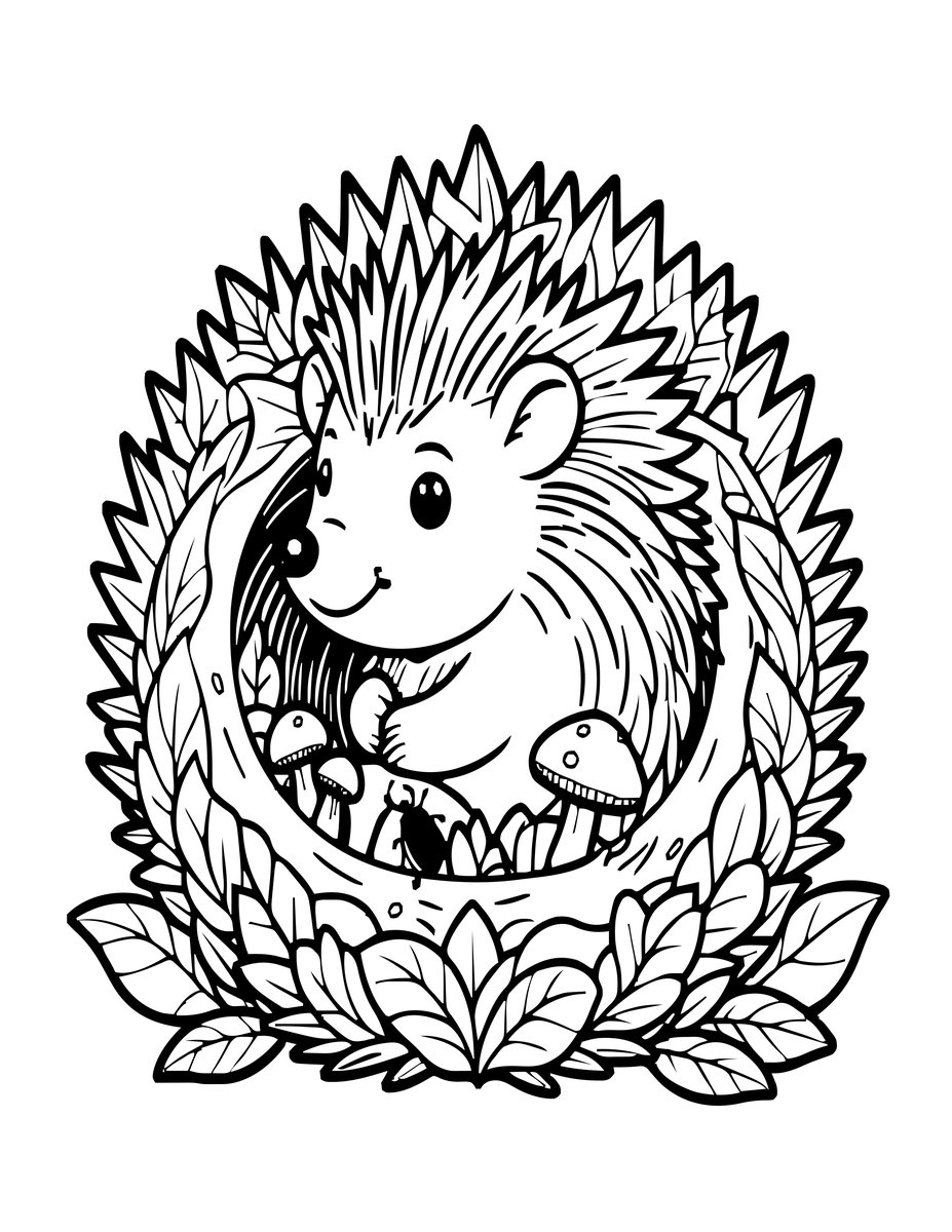 Hedgehog Nest - free printable coloring page