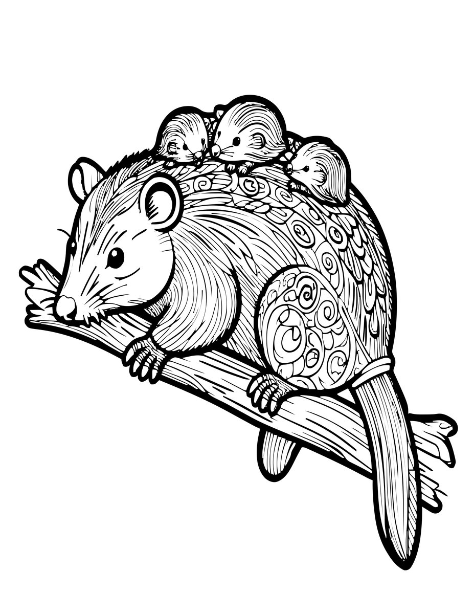 Opossum - free printable coloring page