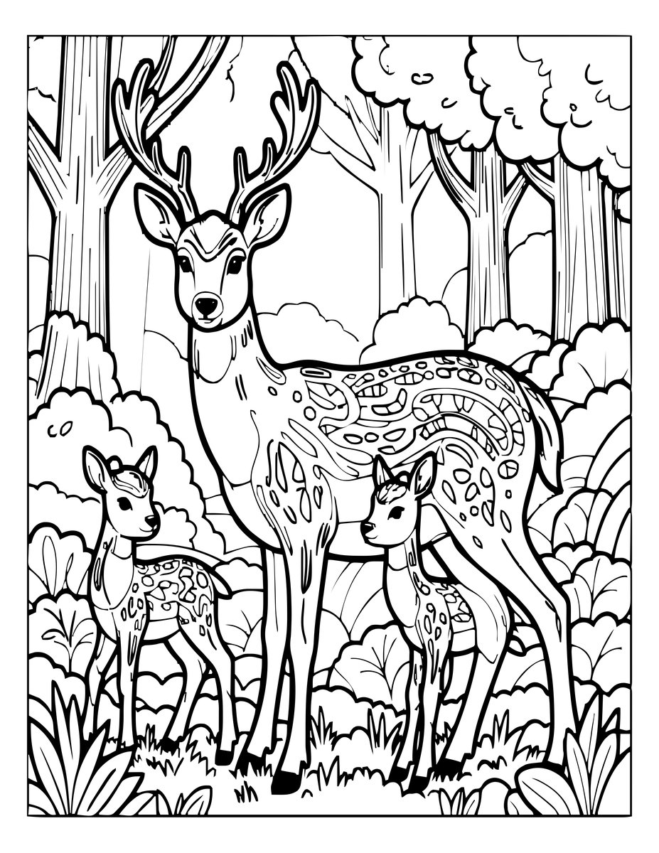 Deer Family - free printable coloring page