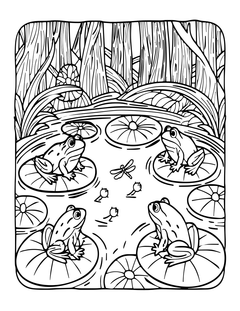 Frog Pond - free printable coloring page