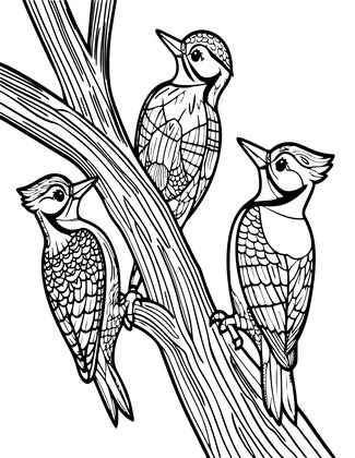 Woodpecker Tree - Free printable coloring page