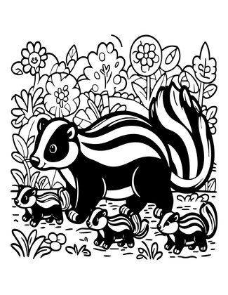 Skunk Family - Free printable coloring page
