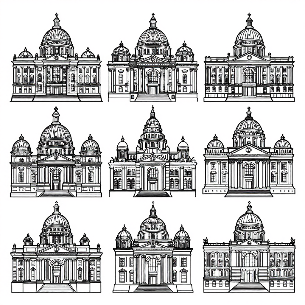 World Architecture coloring pages collection - 40 free printable pages