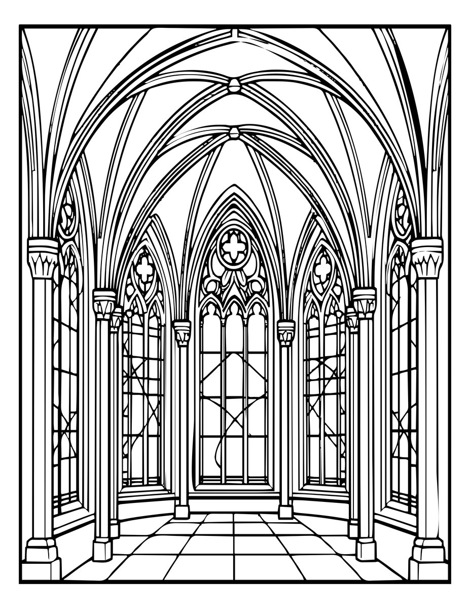 Gothic Cathedral - free printable coloring page