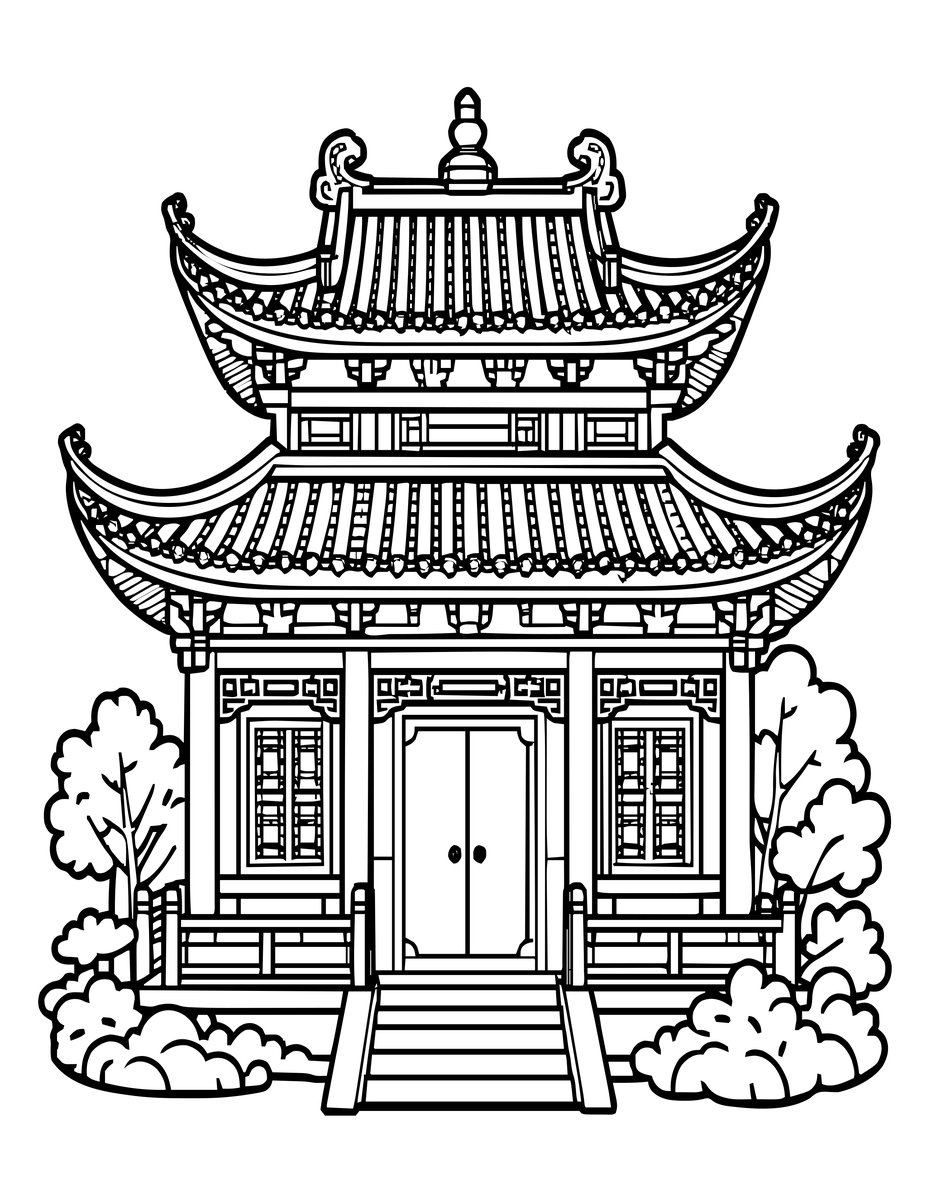 Japanese Temple - free printable coloring page