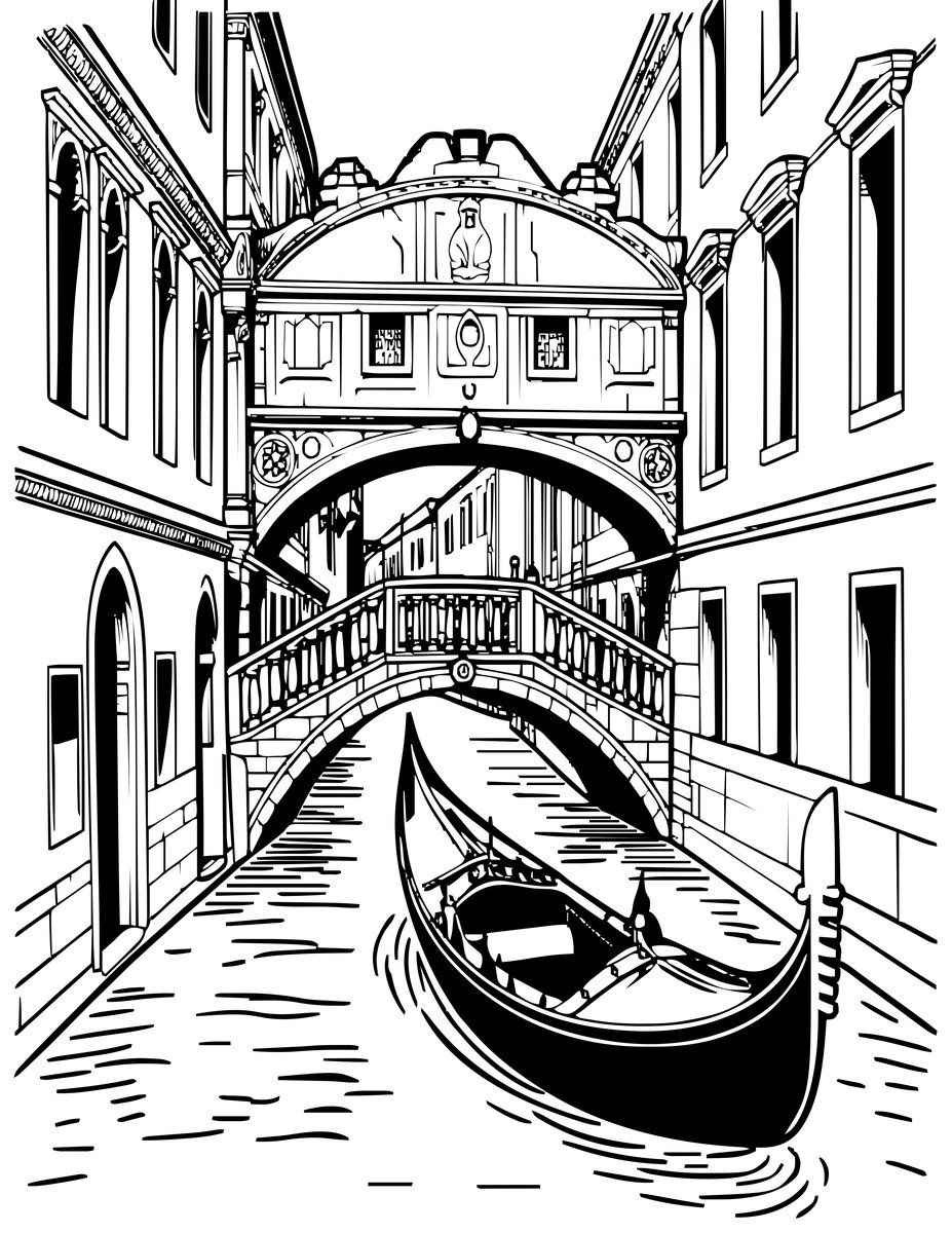 Venetian Canal - free printable coloring page