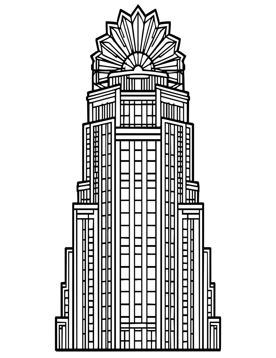 Art Deco Building - free printable coloring page