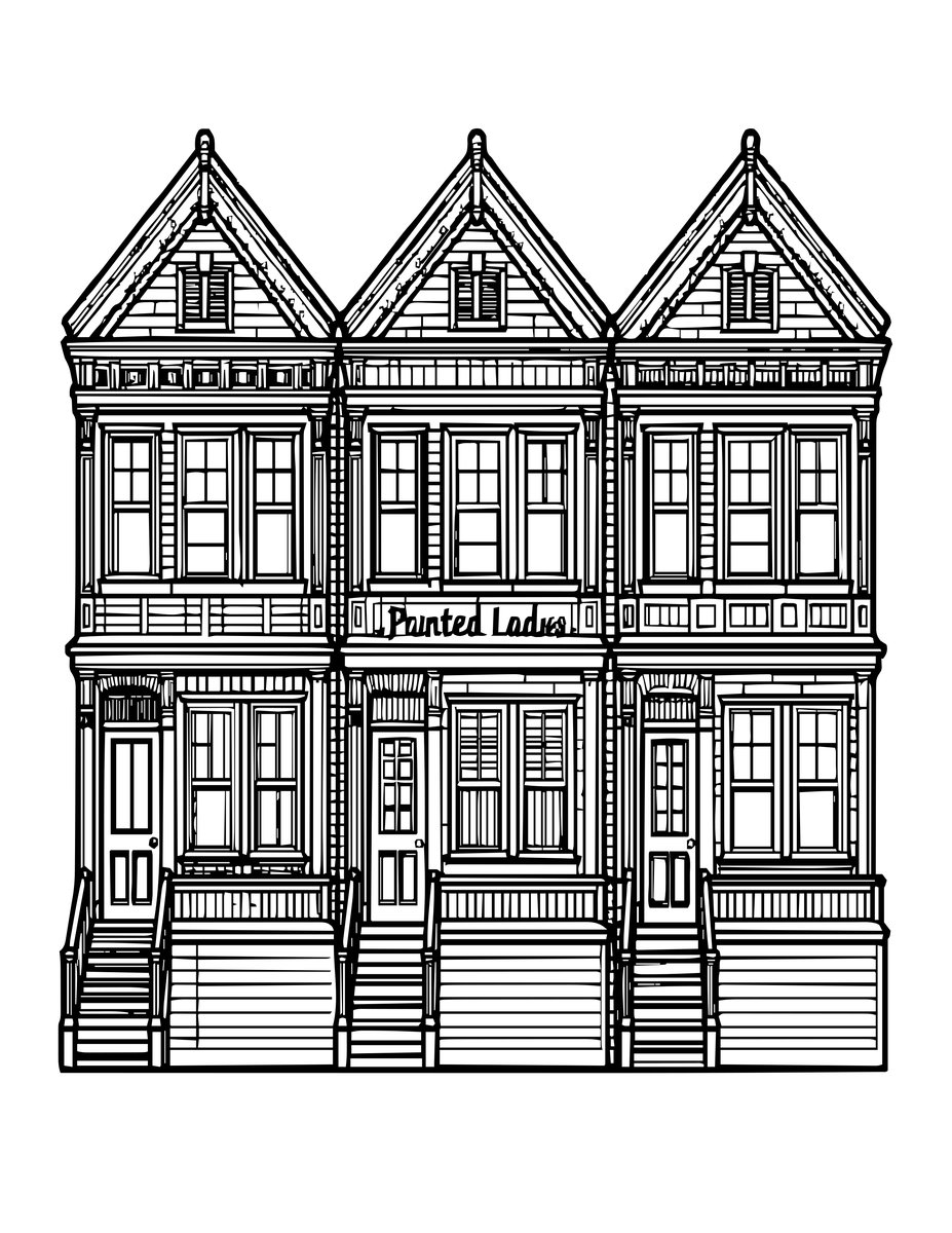 Victorian Row Houses - free printable coloring page