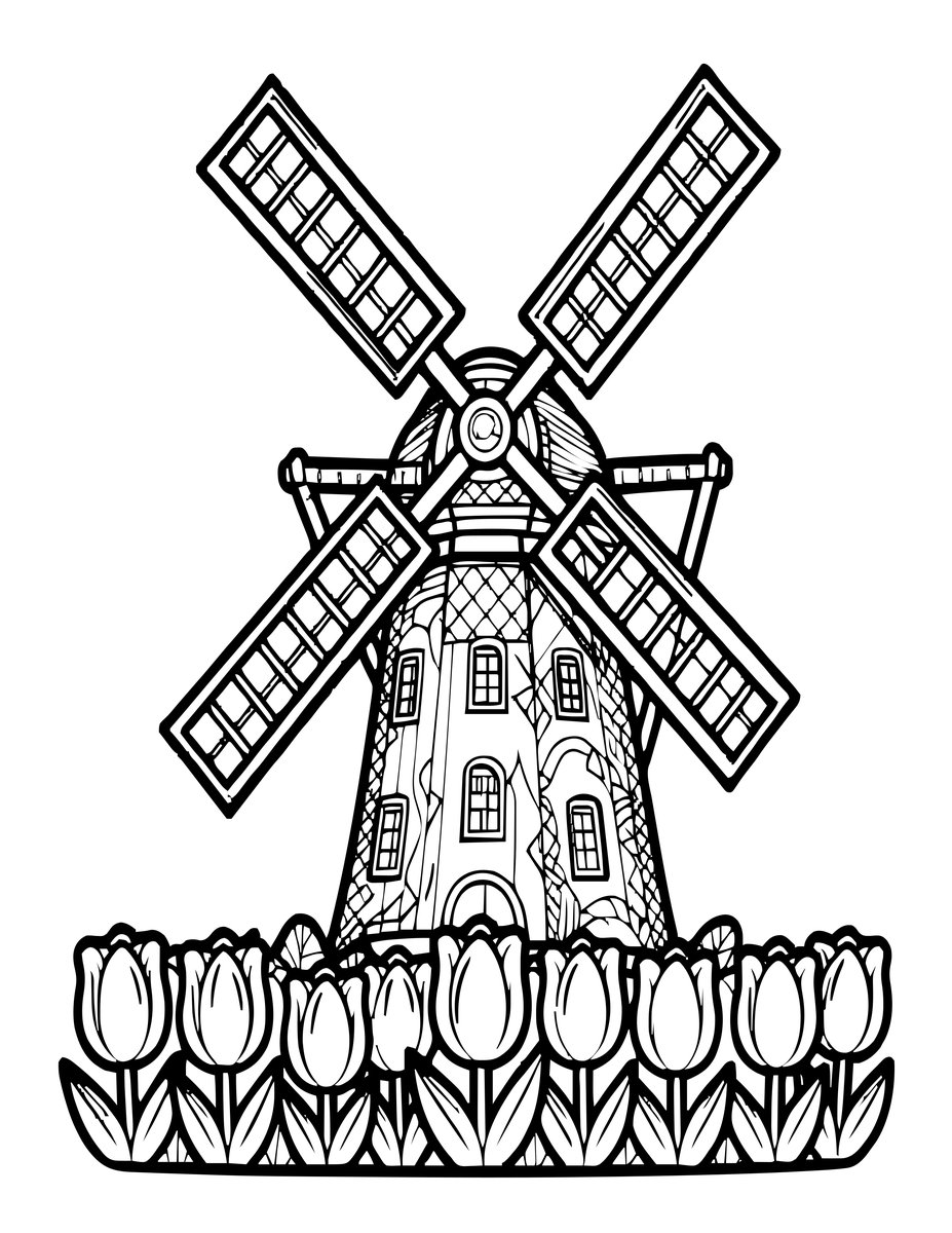 Windmill - free printable coloring page
