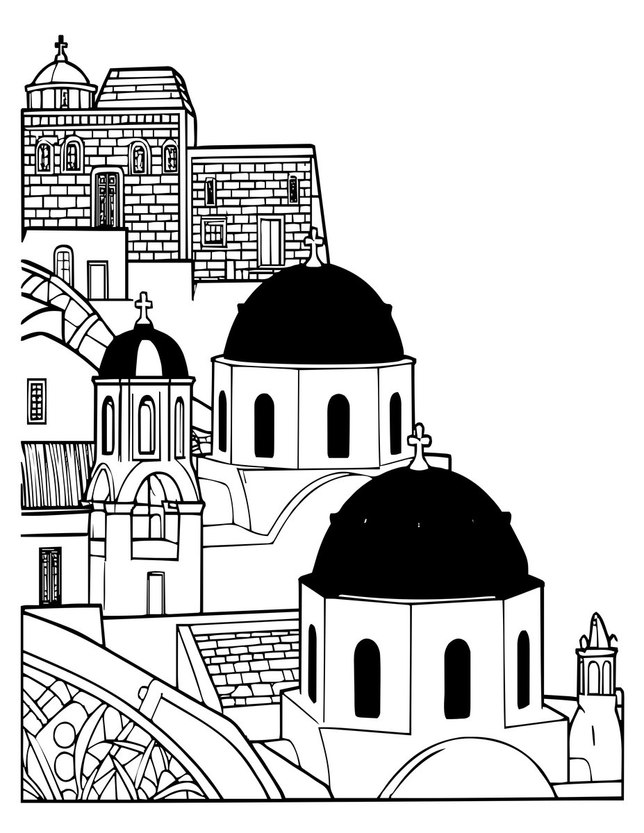 Santorini Village - free printable coloring page