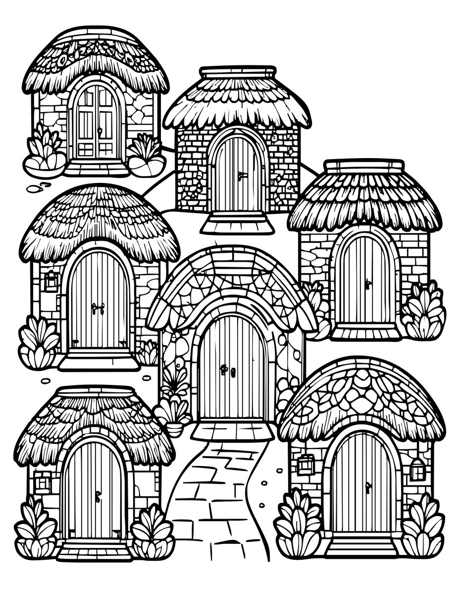 Hobbit Village - free printable coloring page