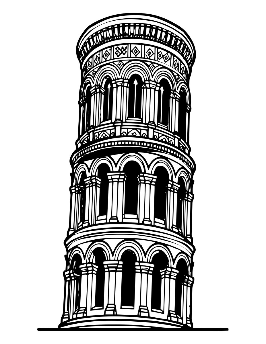 Leaning Tower of Pisa - free printable coloring page