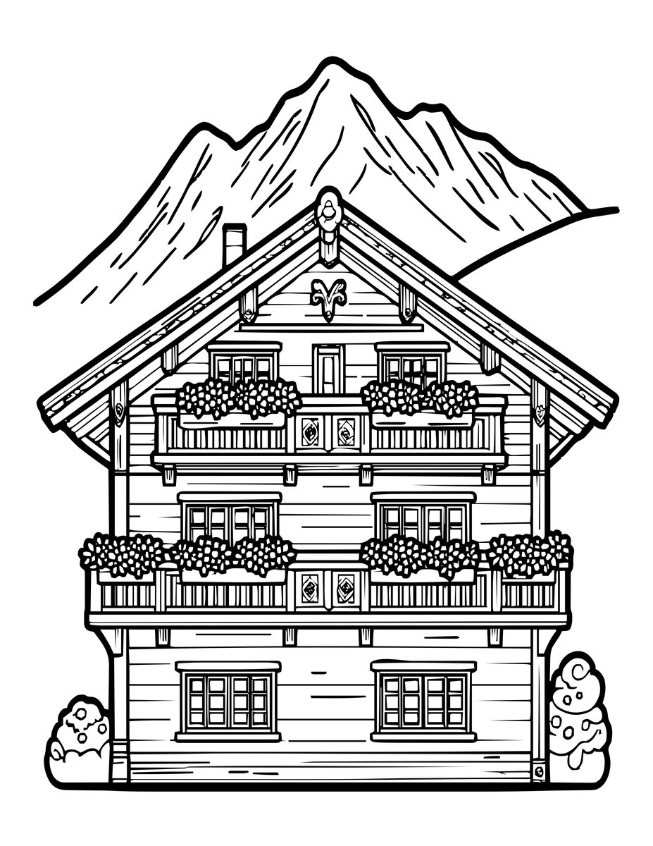 Swiss Chalet - free printable coloring page