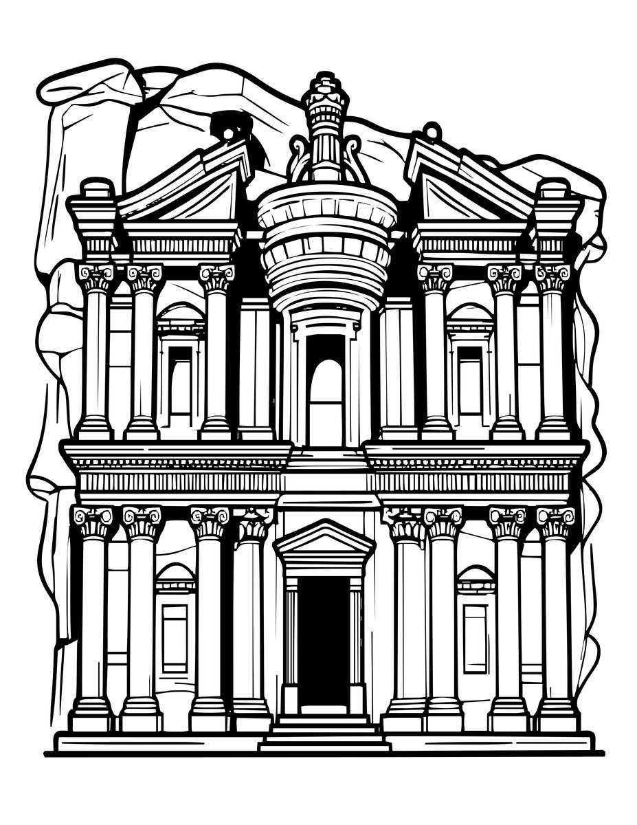 Petra Treasury - free printable coloring page