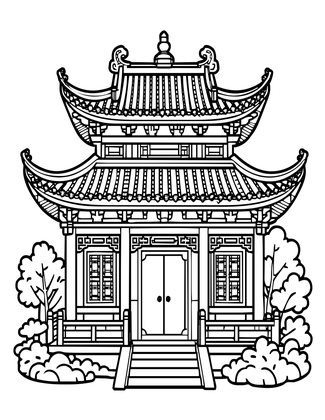 Japanese Temple - Free printable coloring page