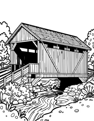 Covered Bridge - Free printable coloring page