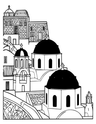 Santorini Village - Free printable coloring page