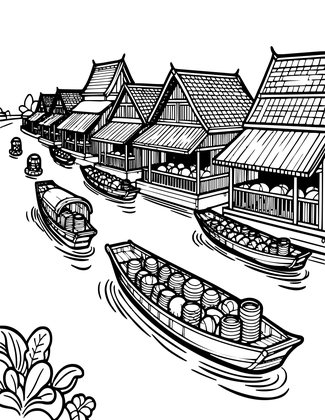 Floating Market - Free printable coloring page