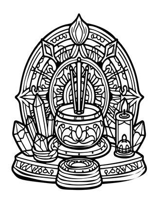 Incense & Crystals - Free printable coloring page