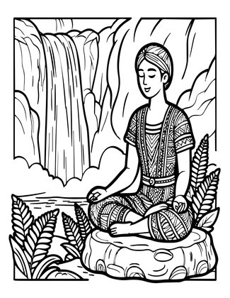 Waterfall Meditation - Free printable coloring page
