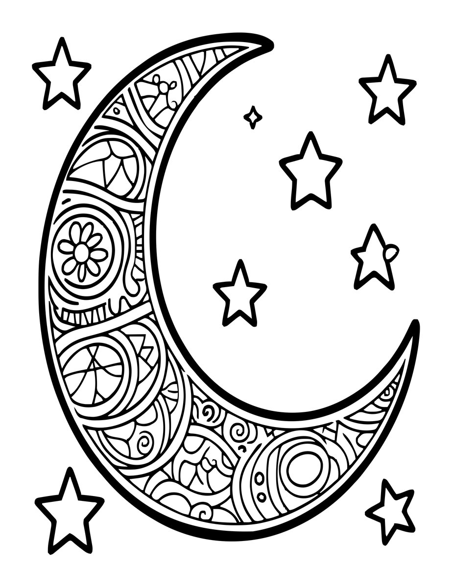Zen Moon - free printable coloring page