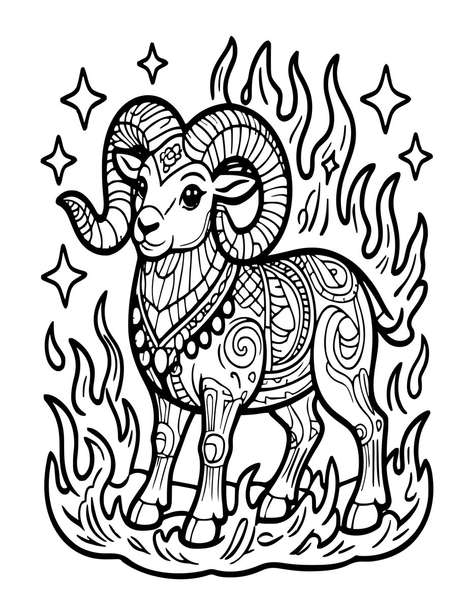 Aries Ram - free printable coloring page