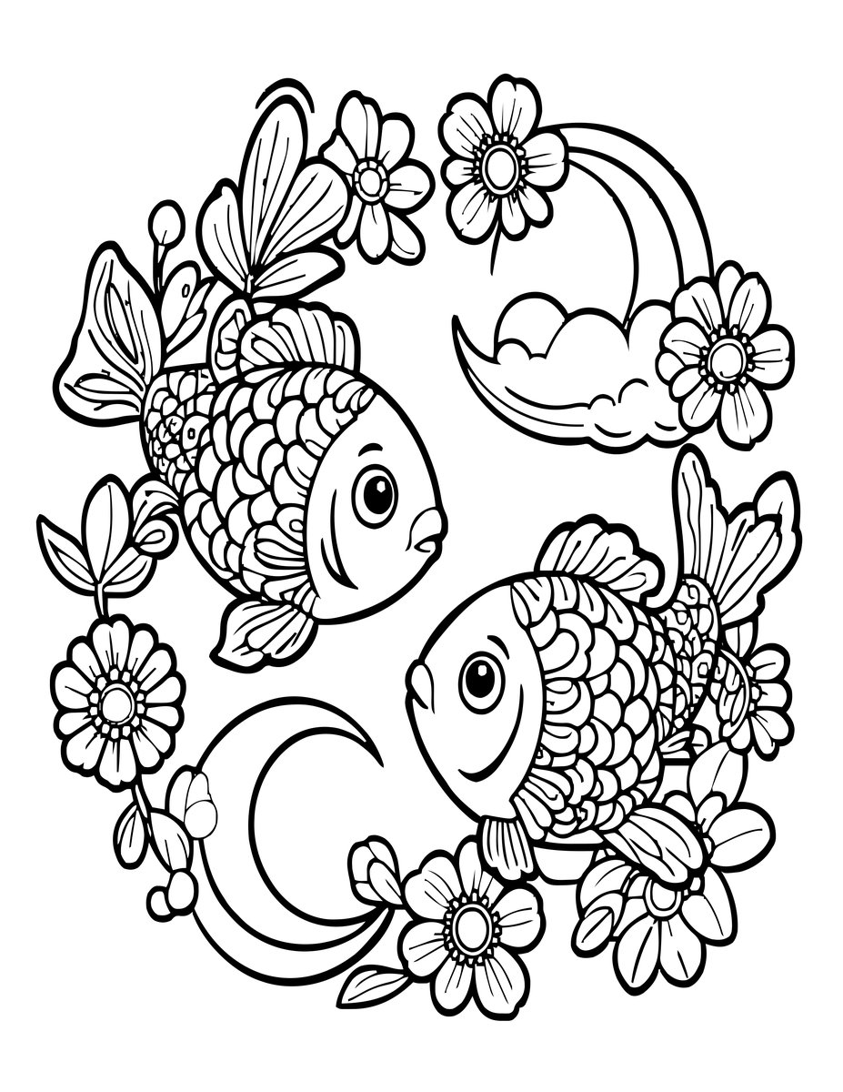Pisces Dreamworld - free printable coloring page
