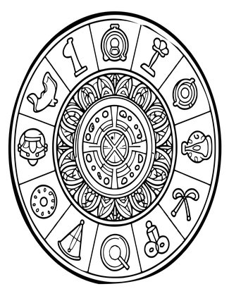 Full Zodiac Wheel - Free printable coloring page
