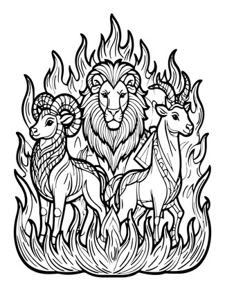 Fire Signs Trio - Free printable coloring page